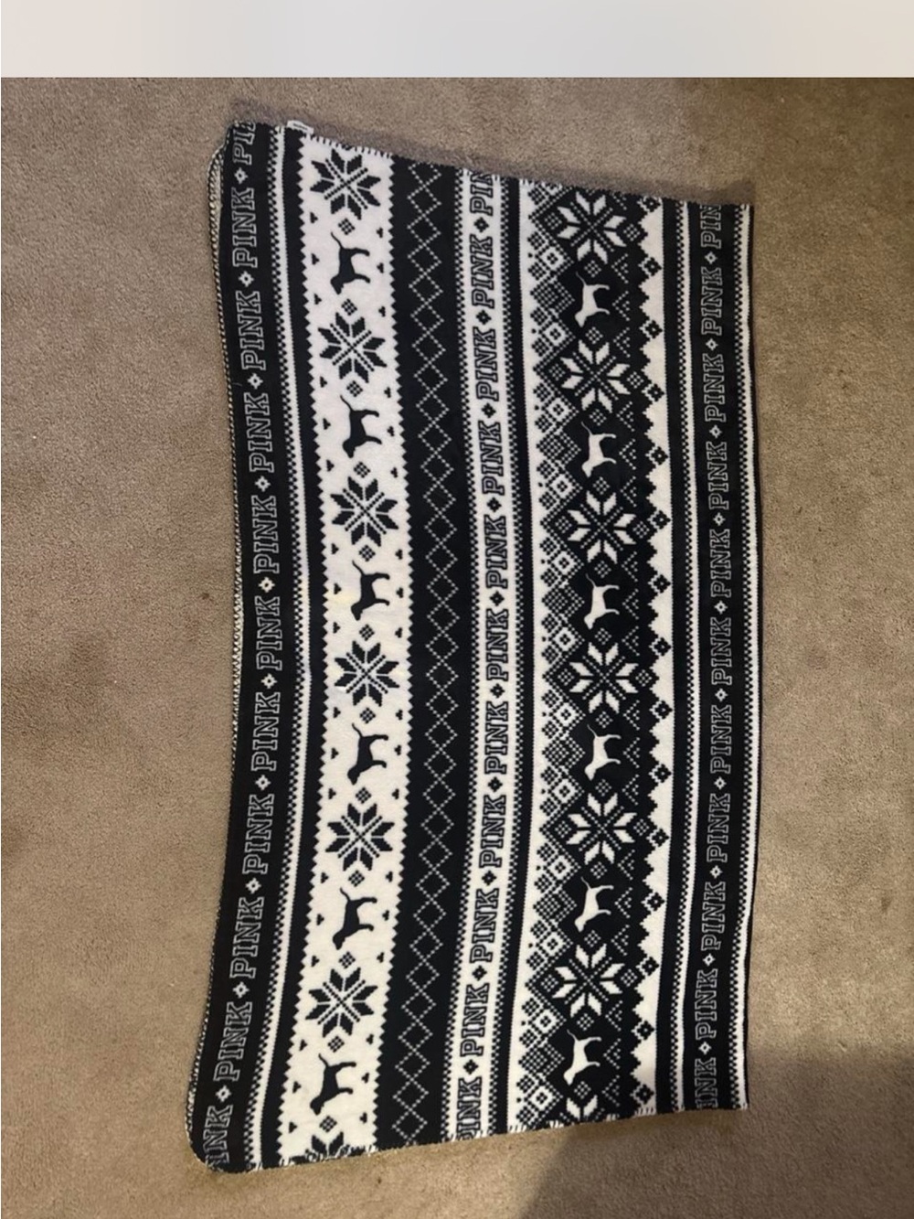Victoria's Secret PINK black and white winter-themed blanket throw